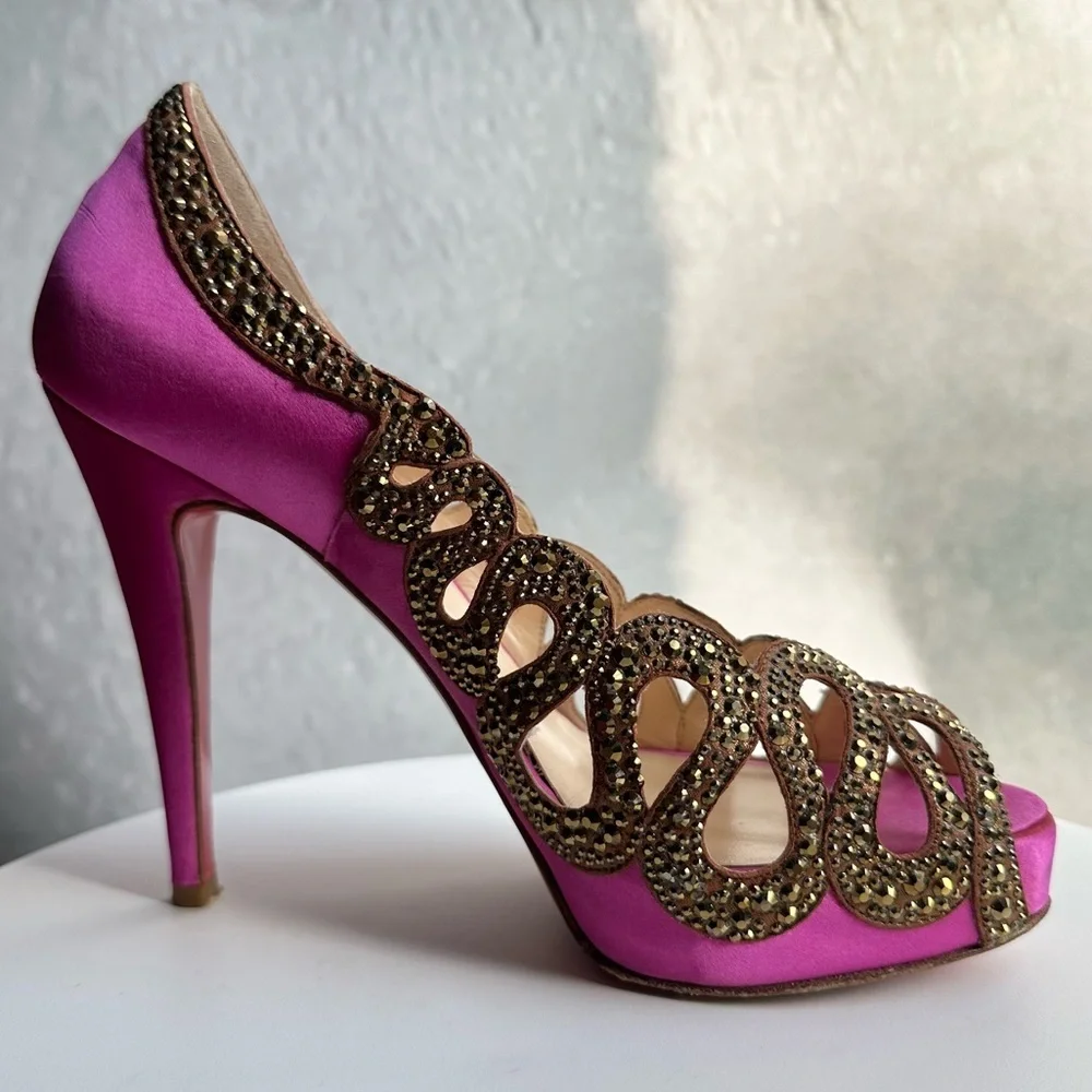 🌺CHRISTIAN LOUBOUTIN 👠 Beaute Strass Pink Pumps Size: 36.5 - Picture 5 of 15